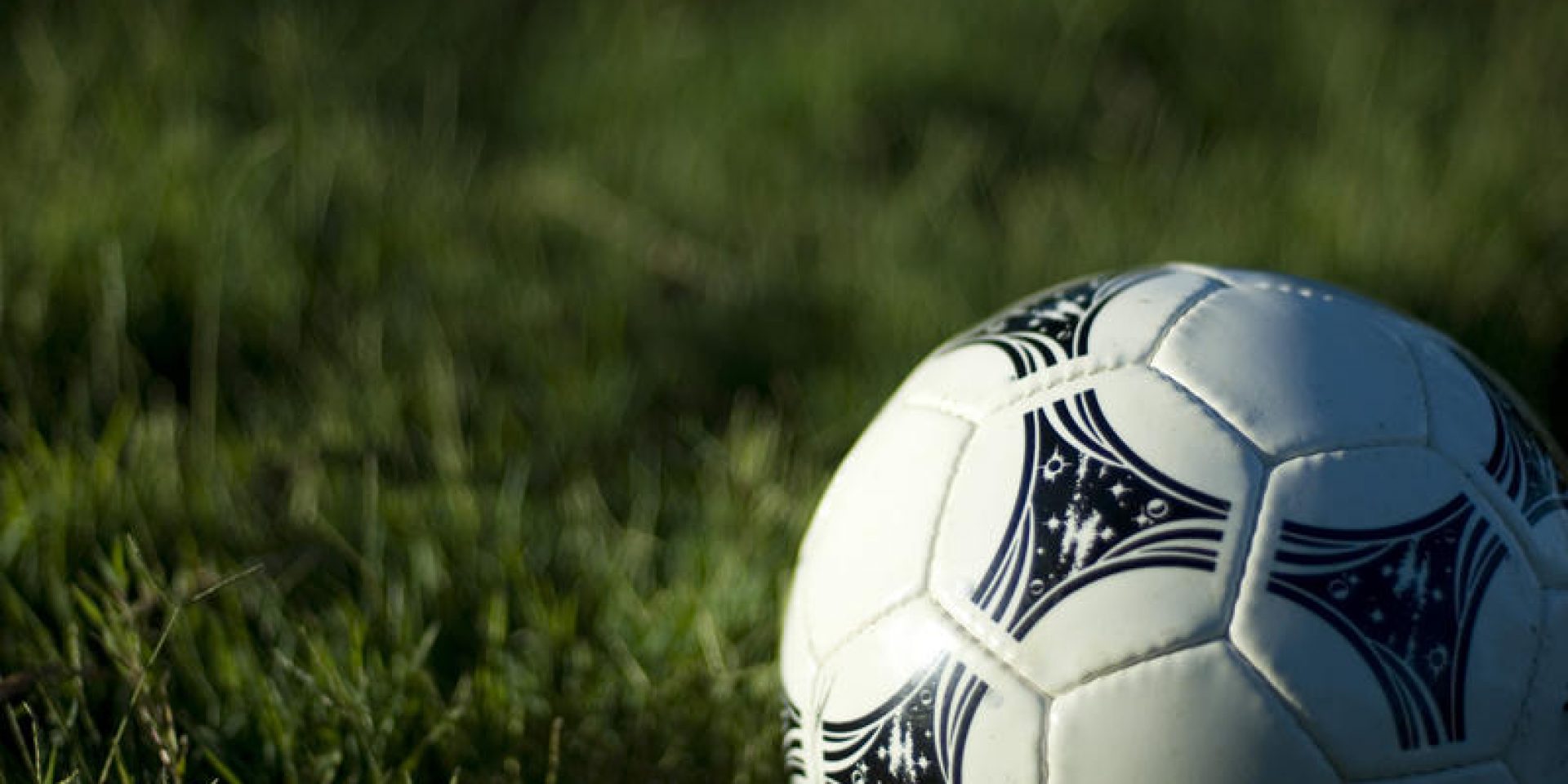 a white leather football on a grassy football pitch